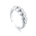 Detailed view of the S925 sterling silver croissant ring with a polished twisted texture - Adjustable Open / Platinum