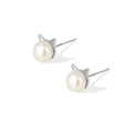 Orecchini a gatto in argento S925 minimalisti con perle d'acqua dolce naturali - Argento 925 / Platino