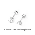 Detailed view of 925 sterling silver screw back earrings with 5mm cubic zirconia - 5mm / 925 Silver