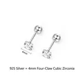 Detailed view of 4mm cubic zirconia stud earrings in S925 silver with screw back - 4mm / 925 Silver