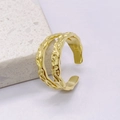 Doppelreihiger S925 Silberring mit einzigartiger Lavastruktur und Wellendesign - Einstellbar Offen / Gold