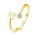Anello aperto in argento S925 minimalista con lettera B e brillante pietra di zircone - Lettera B - Argento
