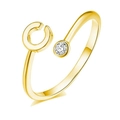Anello aperto minimalista in argento S925 dorato con un diamante rotondo scintillante - Lettera C - Argento