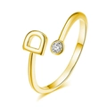 Dettaglio anello in argento S925 dorato con lettera D e pietra di zirconia cubica - Lettera D - Argento