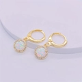 S925 Sterling Silver Gold Opal Lever-back Earrings with Halo Cubic Zirconia - 925 Silver / Gold