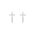 Minimalistische S925 Sterling Silber Gotik Kreuz Ohrstecker mit Dolch Anhänger Design - 925er Silber / Platin