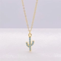 Minimalistische S925 Sterlingsilber Kaktus Anhänger Kette mit türkisfarbenem Emaille - 925er Silber / Gold