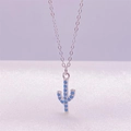 Minimalistische S925 Sterlingsilber Kaktus Kette mit blauem Zirkon Anhänger für Damen - 925er Silber / Platin