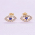 Detalle de pendientes de ojo turco en plata de ley 925 con circón azul y sello S925 - Plata 925 / Dorado