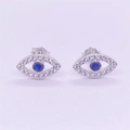 Pendientes de botón ojo turco en plata de ley S925 con circonitas azules y blancas - Plata 925 / Platino