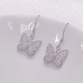 S925 sterling silver butterfly drop earrings with cubic zirconia pave and stamped ear hook - 925 Silver / Platinum