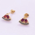 Cute S925 sterling silver watermelon stud earrings with red and green cubic zirconia - 925 Silver / Gold