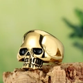 Polished gold punk skull ring for men with black enamel details and gothic style - US 7 / Gold