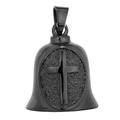 Retro black stainless steel viking bell pendant with embossed cross and textured finish - Cross Bell Black (HfJ1501)