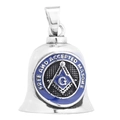 Silver bell pendant with blue enamel Freemasonry square and compass emblem - Steel Pendant Only (Blue Enamel Masonic Symbol)