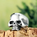 Polished silver stainless steel skull ring with vintage gothic finish for men - US 7 / Steel