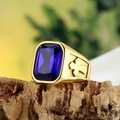 Anello vintage da uomo in acciaio al titanio con gemma blu e croce dorata - US 7 / Stile Croce Colore Zaffiro / Base Oro Strass Blu Reale