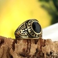 Gold stainless steel US Army ring with large black gemstone and eagle reliefs - Gold Black Zirconia