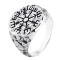 Anillo brújula vikinga Vegvisir vintage para hombre con acabado de metal rústico - US 7 / Color Acero