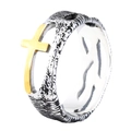 Poliertes 304 Edelstahlring mit vintage goldenem Kreuz und strukturierter Baumrinden-Optik - US 7 / Zweifarbig (Gold & Silber)