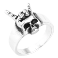 Anillo punk calavera plata vintage con gesto rock en acero inoxidable pulido fino - US 7 / Color Acero