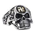 Bague tête de mort punk vintage en acier inoxydable avec emblème doré et finition oxydée - US 7 / Bicolore (Or & Argent)