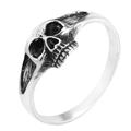 Retro punk skull ring for men with oxidized silver finish and polished steel band - Size 7 / Steel
