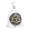 Vintage silver bell pendant with golden Celtic Triquetra knot and black oxidized finish - Celtic Knot Style - Two-Tone Gold (HFJ1501)
