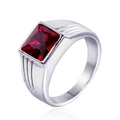 Men's geometric stainless steel ring with a large square red gemstone in silver finish - US 7 / Silver / Red Zircon