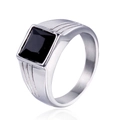 Geometric stainless steel ring for men featuring a square black gemstone and sleek side grooves - US 7 / Silver/Black Zirconia