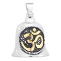 Vintage Viking compass bell pendant featuring a golden Om symbol on black textured base - Om Symbol Style - Two-Tone Gold (HFJ1501)