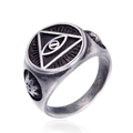 Bague vintage pour hommes en acier inoxydable avec œil de la providence mystique - US 7 / Argent antique
