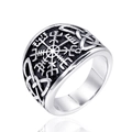 Anillo Vikingo de acero inoxidable con brújula Vegvisir y detalles de nudos celtas - US 7 / Color Acero