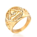 Men's gold-plated stainless steel ring with All-Seeing Eye of Providence design - Gold