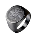 Anillo de sello con brújula vintage para hombre en acero inoxidable con acabado cepillado - US 7 / Negro