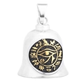 Silver bell pendant with golden Eye of Horus emblem and ancient Egyptian symbols - Eye of Horus Style - Two-Tone Gold (HFJ1501)