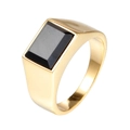 Men's gold-plated stainless steel ring with a large rectangular black onyx stone setting - US 7 / Black Rhinestone