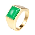 Men's gold-plated stainless steel ring with rectangular green agate stone inlay - US 7 / Green Zirconia