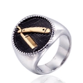 Anello con sigillo retrò da uomo in acciaio inossidabile con rasoio dorato - US 7 / Bicolore (Oro e Argento)