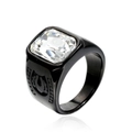 Men's punk black plated ring with large square stone and horseshoe side engraving - US 7 / Black/White Zirconia