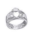 Polierter Claddagh-Ring aus Edelstahl mit hohlem Herz, Krone und Händen Design - US 7 / Silber