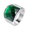 Anello con sigillo vintage da uomo con grande pietra verde smeraldo e fascia in argento - US 7 / Zirconia Verde