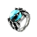 Punk Drachenkralle Ring aus Edelstahl mit blau-grünem Drachenauge Cabochon-Stein - US 7 / Blau