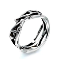 Minimalist silver vine ring with polished thorny texture and adjustable open band - US 7 / Steel