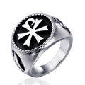 Anillo vintage de acero inoxidable con símbolo Chi-Rho plateado y grabado Alpha y Omega - US 7 / Color Acero