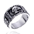 Anillo de calavera de acero inoxidable pulido con grabado de cruz estilo punk gótico - US 7 / Color Acero