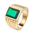Geometrischer Herrenring aus Edelstahl in Gold mit rechteckigem grünem Edelstein - US 7 / Gold mit grünem Stein