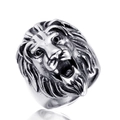 Anillo de cabeza de león vintage en acero inoxidable plateado con acabado antiguo tallado - US 7 / Color Acero