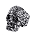 Anello teschio gotico da uomo in argento con incisioni floreali dettagliate e motivi a rilievo - US 7 / Color Acciaio
