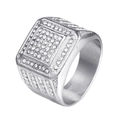 Anello geometrico quadrato in acciaio al titanio argento con doppia fila di diamanti hip-hop - US 7 / Color Acciaio